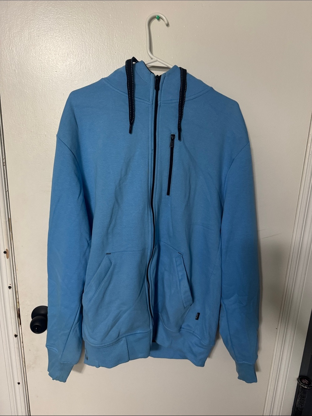 Men's Sky Blue Full-Zip Hoodie with Zip Chest Pocket